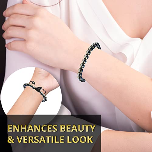 ANAYA AGATE Energy Protection Crystal Handmade Adjustable Bead Bracelet Perfect for Men, Women’s Christmas Gift - Gemstone Healing Stretch Bracelet Pulsera Para Hombre Mujer Stocking Stuffer - color: Hematite
