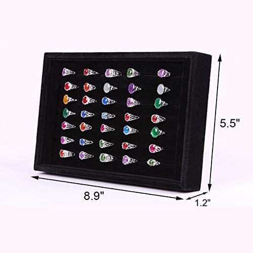 Tinsow Black Stackable 7 Slots Jewelry Rings Earrings Tray Velvet Showcase Display Organizer (Black) - color: Black