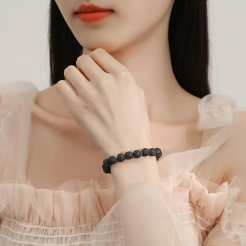 MAIBAOTA Healing Crystal Bracelet for Women Men, 8/4 mm Natural Stone Beaded Bracelets, Jewelry Birthday Gifts, Round Gemstones Stretch Bracelets - color: Black-Lava Rock, size: 8 mm
