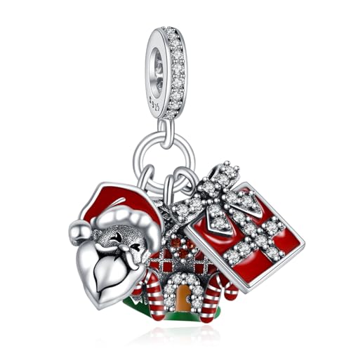 S925 Bead Dangle Charms for Bracelets Necklaces, Compatible with Pandora - style: Christmas 3-in-1 Charm