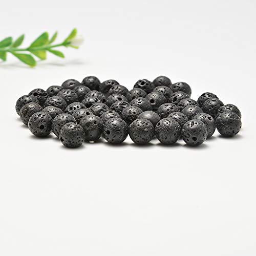NCB 100pcs Genuine Gemstone Loose Beads 6mm Natural Stone Beads Round Real Energy Stones for DIY Jewelry Making Bracelet Necklace, Stretch Unisex (Black Volcanic Lava, 6mm 100Beads) - color: Black Volcanic Lava, size: 6mm 100beads