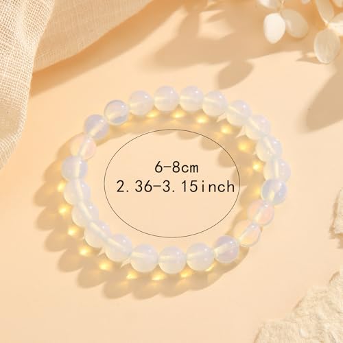 Crystal Vibe 8mm Beaded Bracelets For Women Men - Healing Crystal Bracelet - Adjustable Size - color: Opal