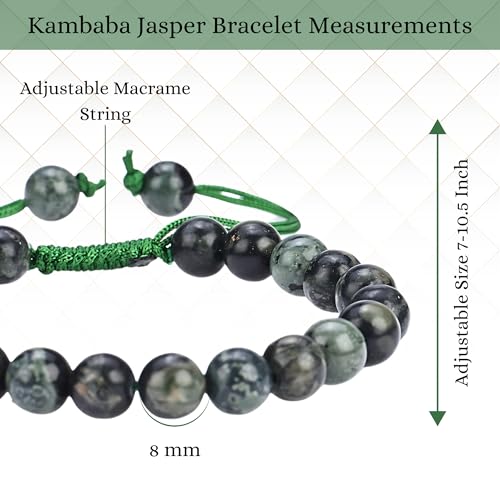 ANAYA AGATE Energy Protection Crystal Handmade Adjustable Bead Bracelet Perfect for Men, Women’s Christmas Gift - Gemstone Healing Stretch Bracelet Pulsera Para Hombre Mujer Stocking Stuffer - color: Kambaba Jasper