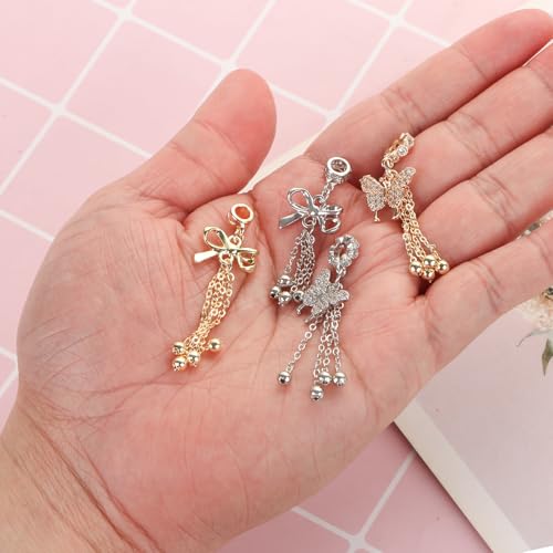 4Pcs Butterfly Rhinestone Tassel Chain Beads for Pens Butterfly Alloy Focal Spacer Beads for DIY Craft Beadable Pens Bracelet Necklace Earrings Keychain Jewelry Making - color: Alloy Butterfly Tassel