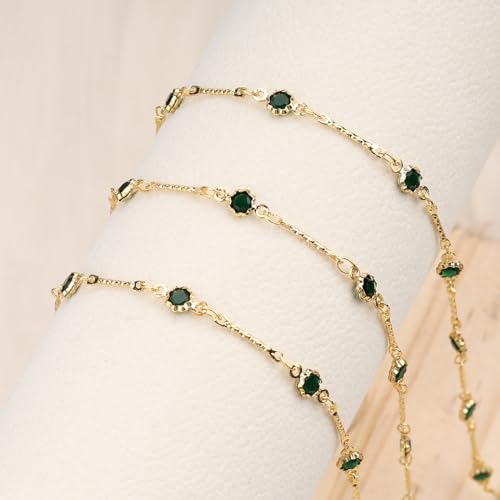 SMYHTGLIF 16.4 Feet Emeralds Glass Jewelry Making Chains Gold Plated Stick Chain DIY Chain with Lobster Clasps and Jump Rings for Jewelry Making - color: Green Gold