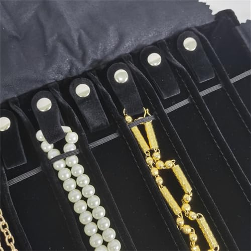 Portable Jewelry Roll Untangled Secure Necklace Travel Storage Bag Displays Holder 16 Chain (Gray PU and Black Velvet) - color: Gray PU and Black Velvet