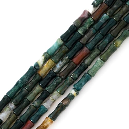 5x12mm Natural Indian Agate Stone Bamboo Shape Gem Healing Energy Loose Spacer Beads for DIY Necklace Bracelet Earring - color: Indian Agate