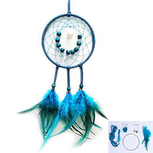DIY Dream Catcher Beginner Kit, Making Dream Catcher Supplies Include Metal Hoop, Feathers, Faux Suede Cord, Thread, Wood Beads (Indigo) - color: Indigo