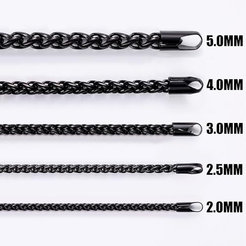 Fiusem Black Wheat Chains for Men and Women, 2/2.5/3/4/5mm Stainless Steel Necklace Chain, Mens Necklace Jewelry Gift 16-28 Inch - size: 20 Inches, style: Black 2.5MM