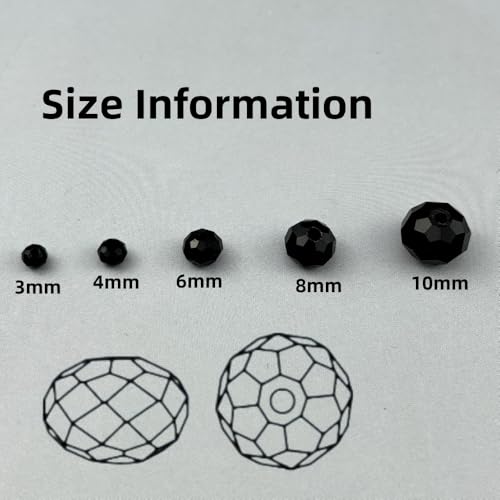 400pcs 4mm Crystal Glass Beads Faceted Rondelle Glass Spacer Beads for Bracelets Necklace Pendants Earrings Key Chains Jewelry Making(Black) - color: Black, size: 4mm