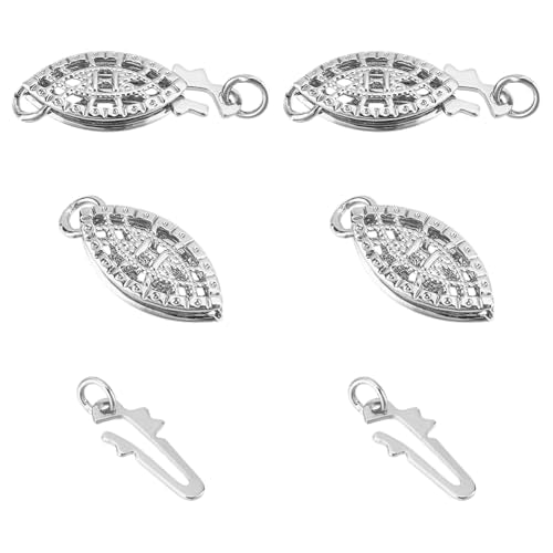 2 Pcs Brass Pearl Filigree Necklace Clasp, 15mm Platinum Plated Oval Filigree Fish Hook Clasp Horse Eye Jewelry Slide Clasps Bracelet Connectors for Necklace Bracelet Chain Jewelry Making - color: Platinum