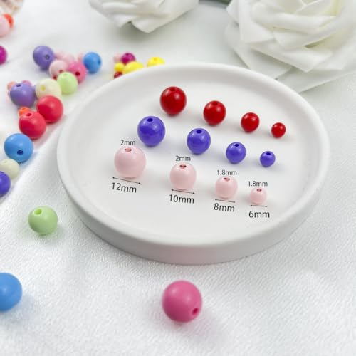 1000Pieces 6MM Acrylic Round Beads Round Acrylic Balls Chunky Beads Smooth Spacer Plastic Pastel Beads Craft Beads for Necklace and Bracelet Making Crafting Supplies(177-cream White) - color: 177-cream white, size: 6MM