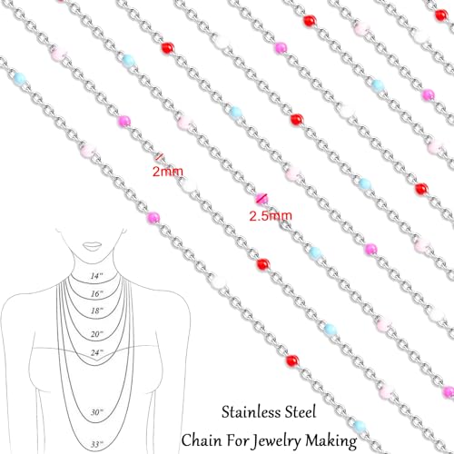Stainless Steel Enamel Chain for Jewelry Making, Oil Drip Rainbow Jewelry Chains for DIY Necklace Bracelet Craft Jewelry Making Supplies with Stainless Steel Jump Rings Lobster Clasps Connectors - color: Mixed Style Silver