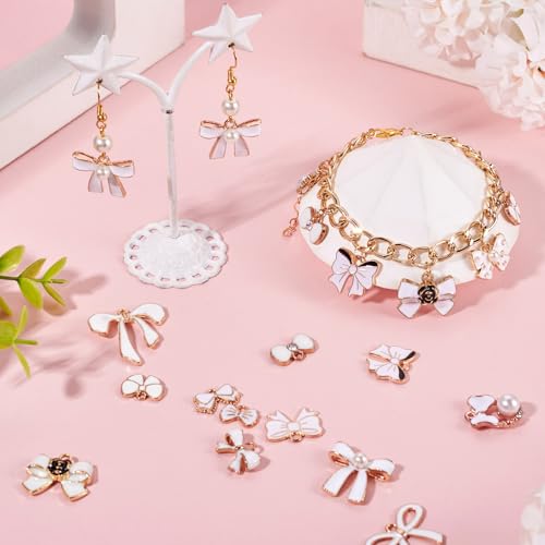 Craftdady Enamel Dangle Charms Pendant Food Animal Flower Cute Charms Colorful Metal Fruit Pendants Hang Ornament for Craft Bracelet Necklace Earring Key Chains Jewelry Making - color: White Bowknot