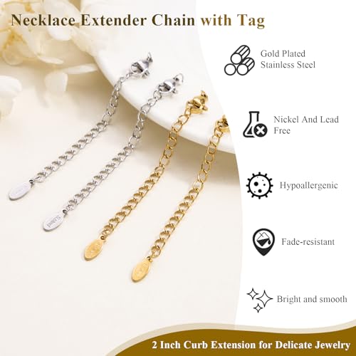 20 PCS Gold and Silver Necklace Extenders for Women Gold Plated Chain Extenders for Necklace Bracelet Anklet with Lobster Clasps - color: Flat Water Droplet