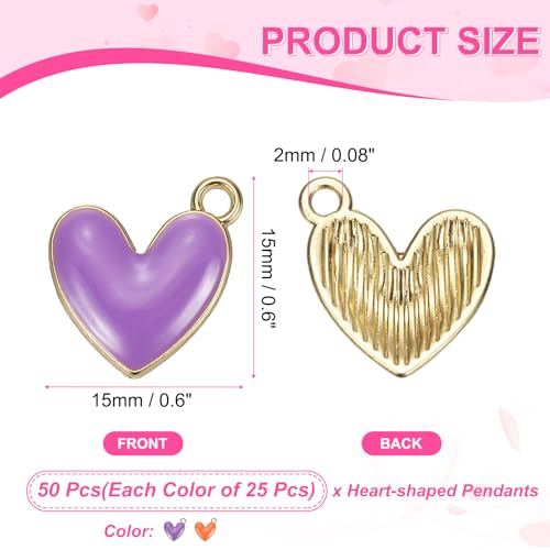 MECCANIXITY Enamel Alloy Heart Charm, Valentine Heart Pendants Love Jewelry Making Charm for DIY Necklace Bracelet Earrings Keychain - color: Purple/Orange