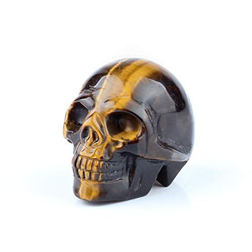 50mm Tiger Eye Natural Stone Carved Skulls Reiki Healing Statue Collectible Figurine (Yellow Tiger Eye) - color: Tiger Eye