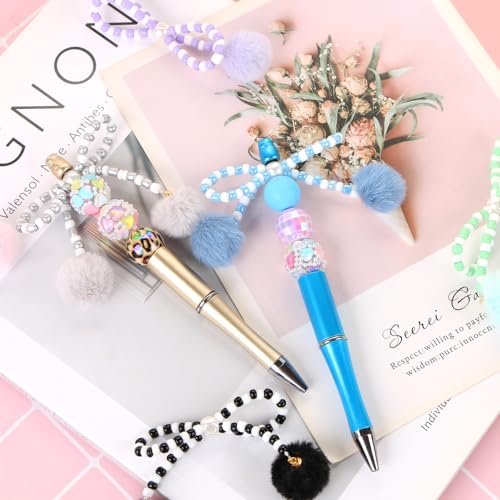 6Pcs Bow Hairball Acrylic Beads for Pens Colorful Bow Focal Spacer Beads for DIY Craft Beadable Pens Jewelry Bracelet Necklace Earrings Keychain Making - color: Bow Hairball