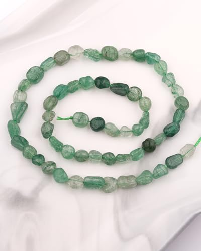 Natural Stone Beads 6-8mm Green Strawberry Quartz Oval Irregular Freeform Tumbled Loose Gemstone Beads for Jewelry Making 15 Inch Strand 50-55 Pcs - color: Green Strawberry-1 strand15”-approx. 55 beads