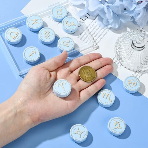 LiQunSweet 12 Pcs Silicone Focal Beads Rubber Silicone Beads Round Twelve Constellations 12 Zodiac Signs Bead Charms for Bracelet DIY Keychain Making Craftings Necklace Lanyard - color: Zodiac Signs Silicone Bead_12 Pcs