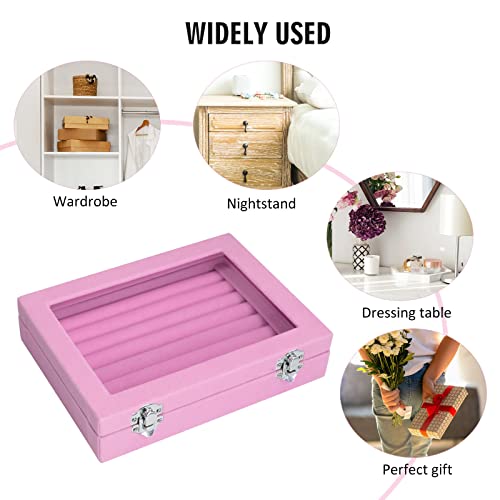 Vicoter Rings Organizer Tray 7 Slots Velvet Jewelry Earring Storage Box with Transparent lid Jewelry Display Case for Girls Wife Mom Women (Pink) - color: Pink