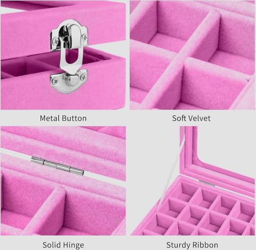 Velvet Jewelry Box 24 Grid Jewelry Earrings Display Organiser Box Ring Tray Holder Earrings Storage Case for Girls Wife Mom Women (Light Pink) - color: Light Pink