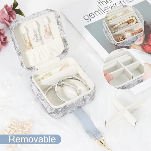 DesignSter Jewelry Box, Buckle Women's Small Travel Jewelry Box, Small Portable Jewelry Storage Box with Jacquard Embroidery for Rings Earrings Necklaces Bracelets, Blue - color: Pink