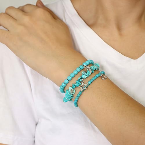 3Pcs Crystal Bracelet for Women Handmade Crystals and Healing Stones Bracelets Natural Stone Beaded Bracelets Set Star Moon Feather Boho Bracelets Birthday Gifts for Women Girls