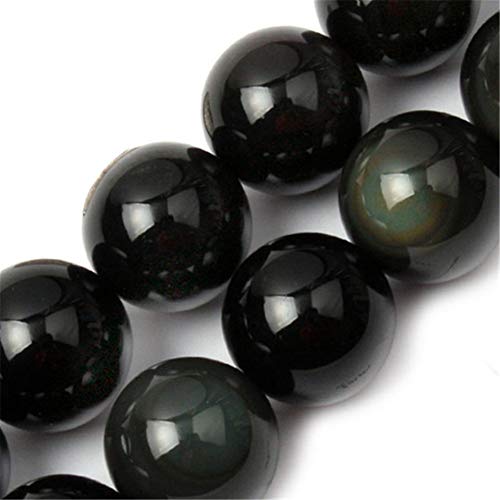 GEM-Inside Natural 18mm Black Obsidian Gemstone Loose Beads Round Energy Power Beads for Jewelry Making 15" - color: Black Obsidian, size: 18mm