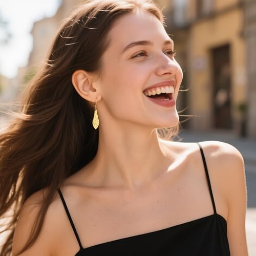 ALEXCRAFT 925 Sterling Silver Dangle Earrings for Women, 14K Gold Plated French Leverback Earrings, Hypoallergenic Lightweight Statement Hammer Square Bar Long Drop Earing for Women Trendy Jewelry - color: GoldB