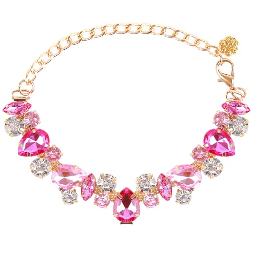 HOWWFALY Dog Collar and Cat Collar Gold Chain Necklace Stainless Steel Adjustable Pink Diamonds Collar with Cute Pet Paw for Small Medium Pets Cats Dogs Kitten Puppy(Pink, L) - color: Pink, size: Large