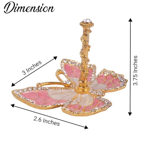 Matashi Butterfly Jewelry Holder for Women, Enamel - Gold Plated Jewelry Stand Organizer Ring Holder w/Crystals, Gift for Mom on Christmas, Mother’s Day, Birthday, Anniversary, Valentine’s Day, Pink - color: Pink
