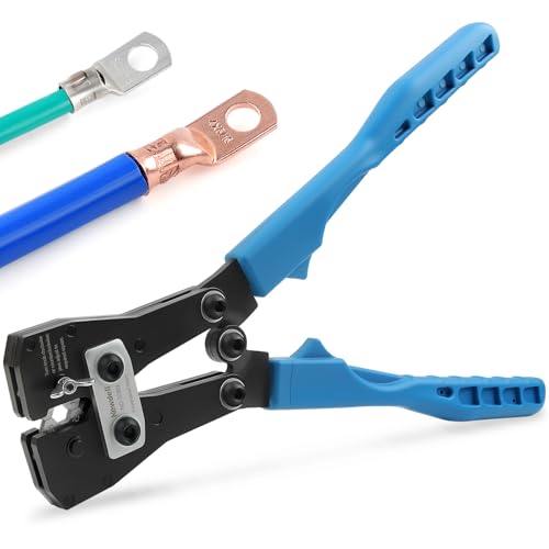 Newdeli Battery Cable Lug Crimper Tool Professional Battery Terminal Crimper 10-1/0 AWG Quick Change Cable Lug Crimping Tool for Battery Cable Ends Lugs - style: Battery Cable Crimper Pro