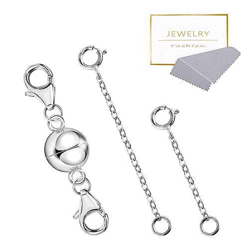 Necklace Extender Magnetic Necklace Clasps and Closures 14K Gold Plated 925 Sterling Silver Extension Magnetic Jewelry Clasps for Bracelet Extenders - color: B-Silver