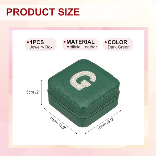 PATIKIL Travel Jewelry Case,G Initial Small Travel Jewelry Box Organizer Rings Earrings Storage Case Personalized Gifts for Women Girls Birthday Christmas Bridesmaid Gifts,Dark Green - style: G