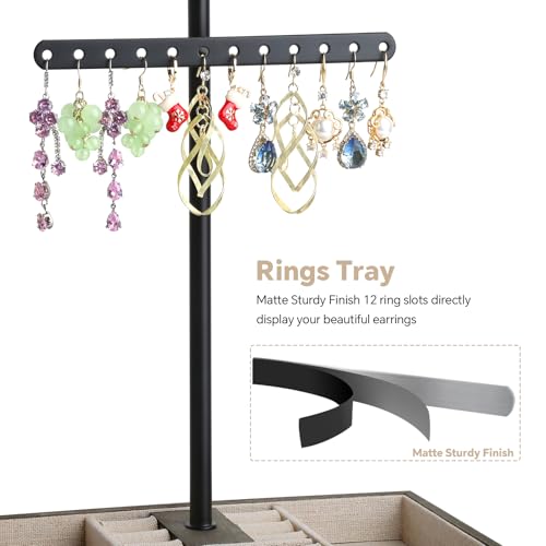 Meangood Jewelry Organizer Stand, 3-Tier Necklace Holder Jewelry Tree with Wooden Storage Drawer Box for Necklace Bracelet Earring Ring, Walnut - color: Weathered Grey
