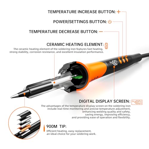 90W 110V LCD Soldering Iron, Soldering Iron Kit, 10-in-1 Soldering gun Tool, 5 Soldering Iron Tips, Solder Wire, Solder Paste, Adjustable Temperature Range 180-480°C - color: Digital Display