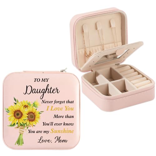 Daughter Gifts To My Daughter Sunflower Jewelry Box Valentines Mothers Day Birthday Gifts for Daughters from Mom Christmas Graduation Gift for Daughters Adult Portable Travel Jewelry Case - color: daughter2 sunshine