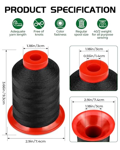 1000 Meters FIVEIZERO Extra Strong Upholstery Thread,Black Bonded Nylon Thread for Denim Leather,Craft,Machine,DIY and Home (1 Pack) CJ - color: Black
