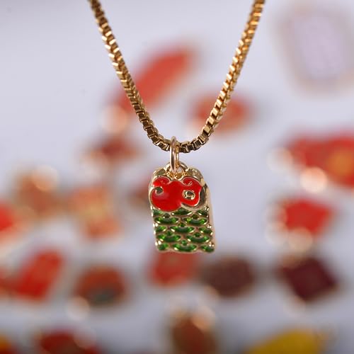 Bulk Gold Enamel Charms for Jewelry Making, Colorful Metal Charms Pendant for Bracelet Necklace and Crafting - color: Chinese Style Red