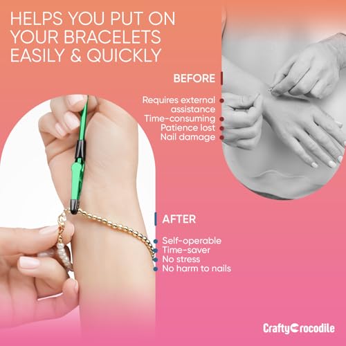CraftyCrocodile Set of 3 Bracelet Helper Tool - Fastener Tool for Bracelet, Necklace, Jewelry, Watch - Сlip, Clasp Helper - Easy to Put on Yourself, Portable, Made of Metal, Blue, Emerald, Gold - color: Blue, Emerald, Gold