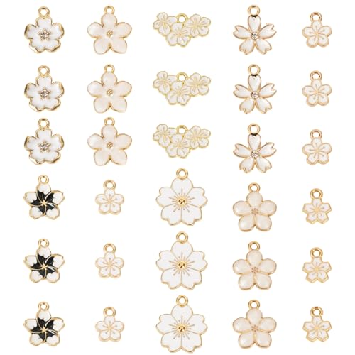 Craftdady Enamel Dangle Charms Pendant Food Animal Flower Cute Charms Colorful Metal Fruit Pendants Hang Ornament for Craft Bracelet Necklace Earring Key Chains Jewelry Making - color: White Flower
