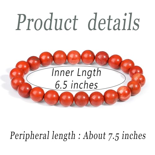 MAIBAOTA Healing Crystal Bracelet for Women Men, 8/4 mm Natural Stone Beaded Bracelets, Jewelry Birthday Gifts, Round Gemstones Stretch Bracelets - color: Red-Jasper, size: 8 mm