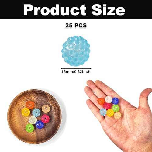 25PCS Translucent Jelly Rhinestone Resin Beads, 0.63 Inch Mixed Color Chunky Bubble Bead, Crystal Loose Spacer Beads for Jewelry Making Bracelets Necklaces Earrings Keychain & DIY Crafts Supplies - color: Jelly Color Translucent