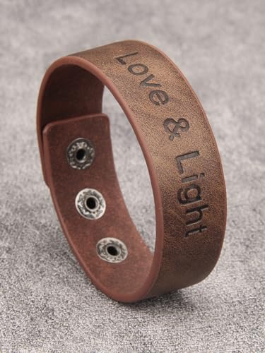 GelConnie Leather Cuff Bracelet Punk Braided Bracelets Rock Leather Wristbands Faux Mens Leather Bracelet Gothic Viking Bangle Adjustable Wrap Bracelet for Women,Men - color: Light Engraved Leather Bracelet