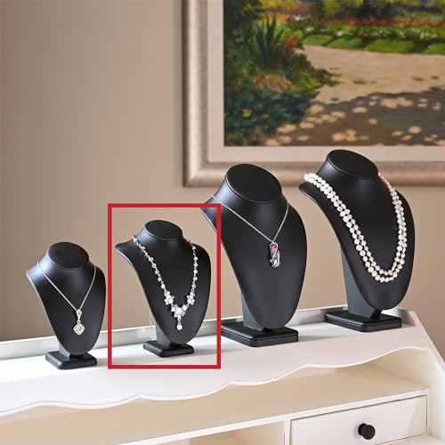 MOOCA 2 Pcs Deluxe Faux Leather Small Necklace Chain Jewelry Display Holder, Jewelry Stand, Necklaces Display Mannequin Bust Stand, 7 1/4”H, Black Faux Leather - color: 3) Black Faux Leather, 2 piece