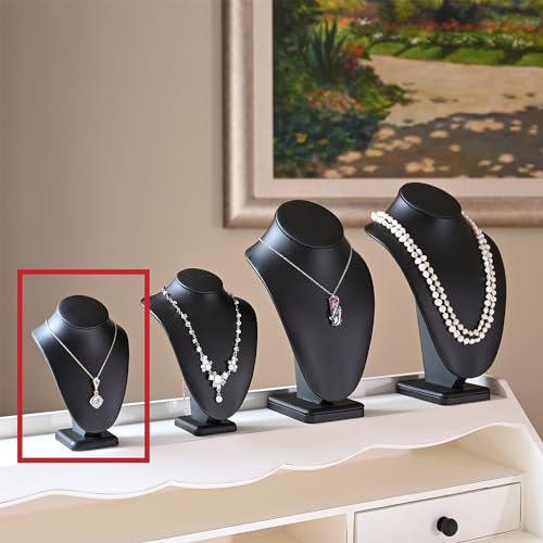 MOOCA 2 Pcs Deluxe Faux Leather Small Necklace Chain Jewelry Display Holder, Jewelry Stand, Necklaces Display Mannequin Bust Stand, 6.25”H, Black Faux Leather - color: Black Faux Leather