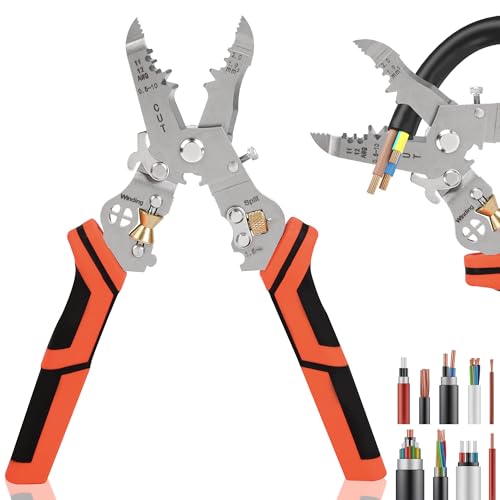Wire Stripper Cutter Crimping Tool - 9 in 1 Wire Stripper Tool with Cutter Crimper Function AWG 22-10 Wire Cutters Pliers for Wire Splitting,Stripping,Cutting,Crimping, Clamping,Winding,Sharpening