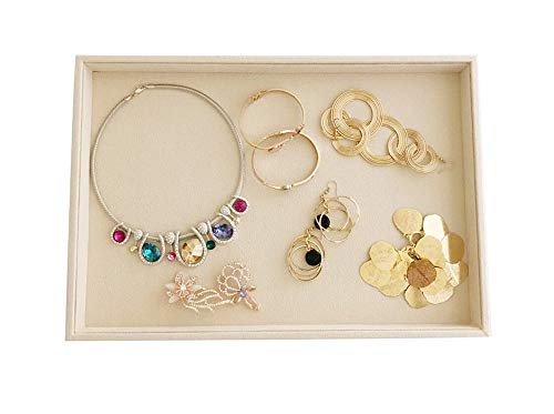 Large Beige Premium Quality Velvet Jewelry Display Box Tray Stackable Practical Trade Show Home Store Open Tray - color: Flat Tray