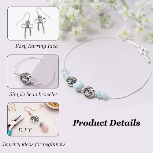 Tibetan Silver Spacer Beads 9mm Flat Round – 69pcs Metal Spacer Beads for Jewelry Making, Bracelets, Necklaces & Earrings DIY Supplies, Antique Silver Zinc Alloy - color: Silver Star and Moon